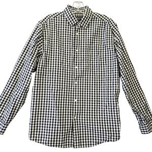 Claiborne Black White Plaid Shirt Stretch Button Up Classic Long Sleeves Men's M